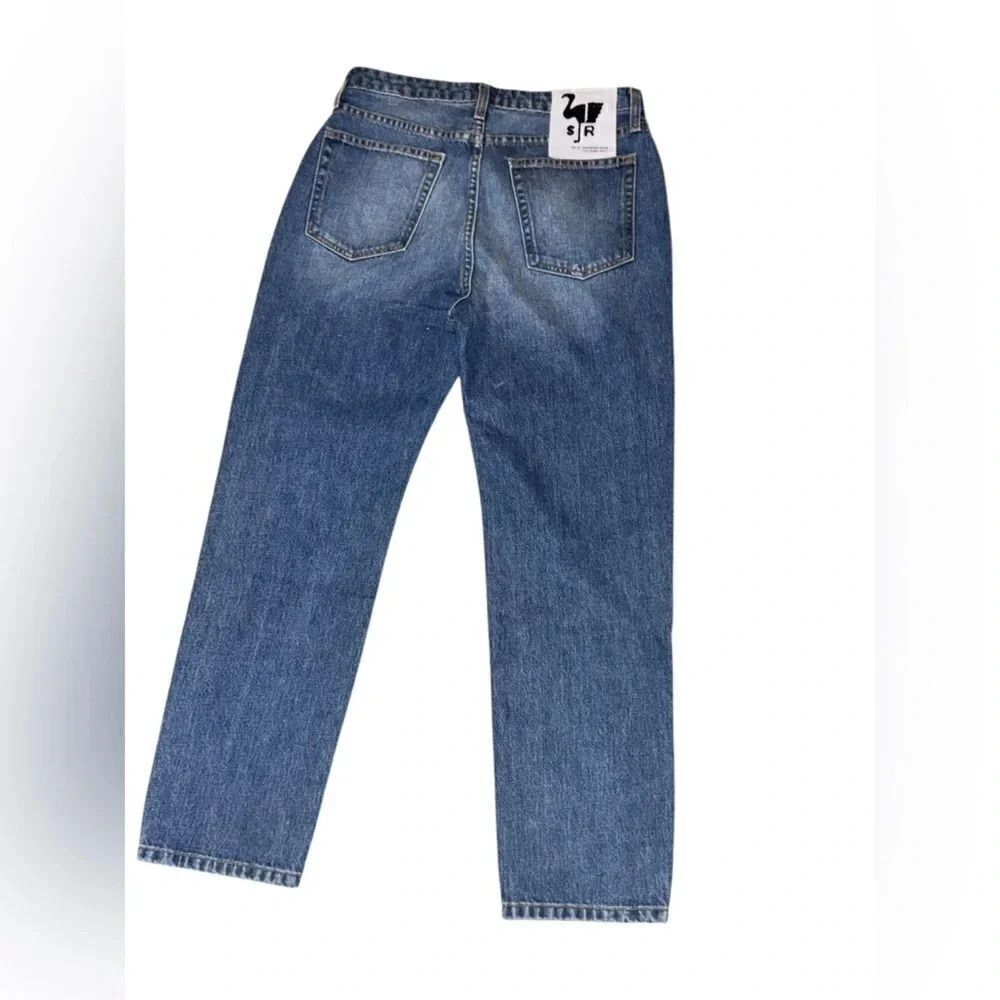 🔥 NWT FREE PEOPLE X SANDRINE ROSE Distressed INDIGO straight leg Jean size 28 - Picture 5 of 12